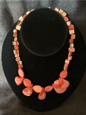 Coral colored Beaded Statement Necklace - Unbranded